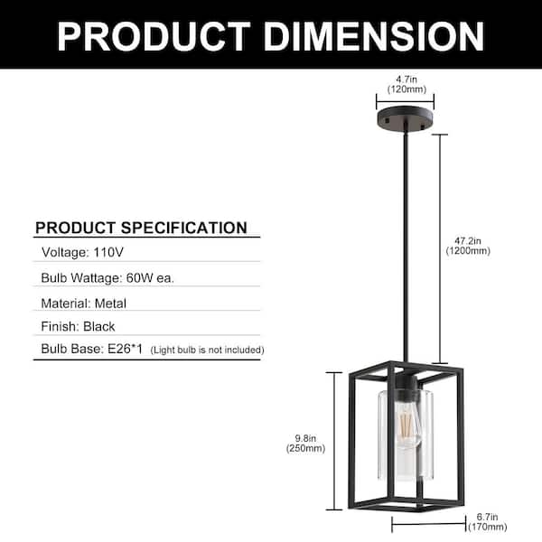 Briignite 1-Light Black Industrial Cage Pendant Light with Square