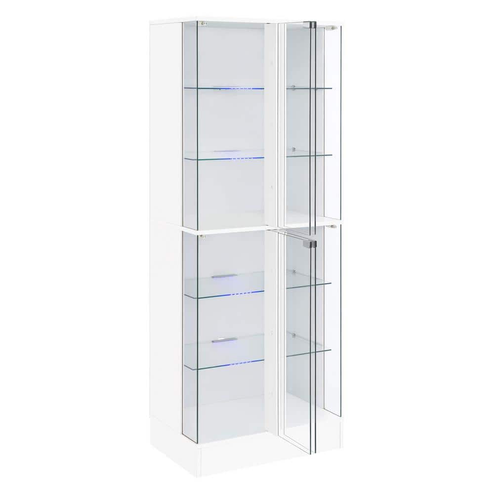 White High Gloss Lighted Glass Curio Cabinet with Shelves