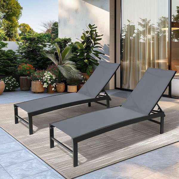 Pellebant Metal Outdoor Patio Adjustable Chaise Lounge Chairs in Dark Gray (Set of 2)
