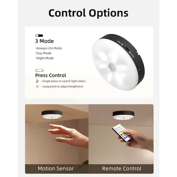 3.35 in. 6-Pack Battery Operated Wireless USB Charging Black Integrated LED Linkable Under Cabinet Light, Closet Light