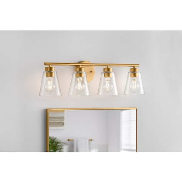 Hampton Bay Eastburn 28.13 in. 4-Light Gold Vanity Light with Clear Glass Shades
