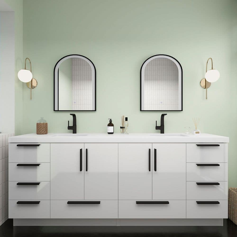 Carla 84 in. W x 20 in. D x 35 in. H Double Sink Freestanding Bath Vanity in Gloss White with White Acrylic Top price history on PriceWatchPro
