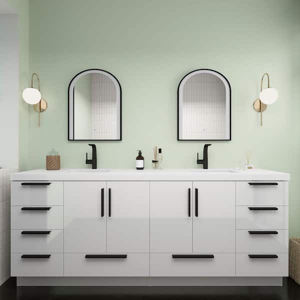 Carla 84 in. W x 20 in. D x 35 in. H Double Sink Freestanding Bath Vanity in Gloss White with White Acrylic Top