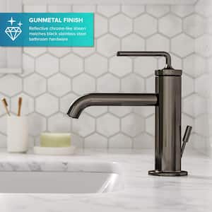 Ramus Single Hole Single-Handle Bathroom Faucet with Matching Lift Rod Drain in Gunmetal