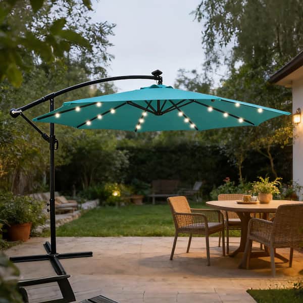 10 ft. Steel Patio Umbrella in Turquoise with Crank and Cross