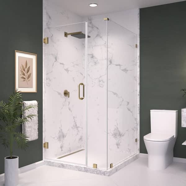 Nirvana 32 in. W x 31 in. L x 76 in. H Frameless Hinged Corner Shower Enclosure in Brushed Bronze w/ 3/8 in. Clear Glass