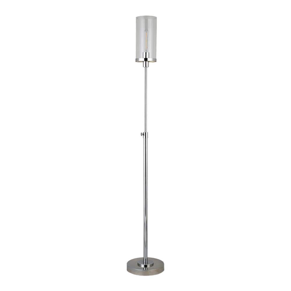 Frieda Industrial-Style Adjustable Floor Lamp in Polished Nickel and Clear Glass