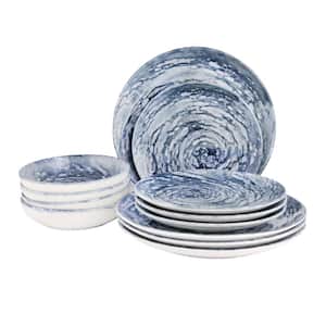Lote de 4 platos llanos de porcelana, malo blanco/azul La Redoute  Interieurs