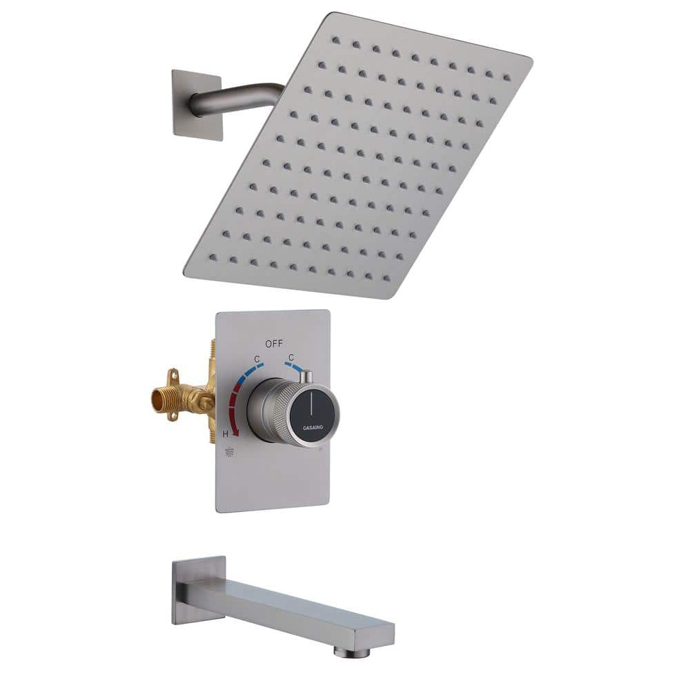 Mondawe 1-Spray Patterns with 1.8 GPM 10 in. Wall Mount Fixed and Handheld Dual Shower Heads in Brushed Nickel