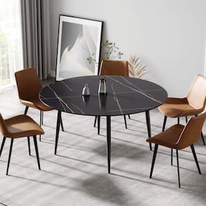 59.05 in. Modern Round Sintered Stone Dining Table with Black Carbon Steel Legs (Seat 8)