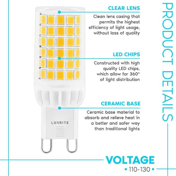 Allergy Ours Concise LUXRITE 45-Watt Equivalent 5-Watt G9 Bi-Pin Base T4 LED Light Bulb 4000K  Cool White 500 Lumens Dimmable (5-Pack) LR24672-5PK - The Home Depot