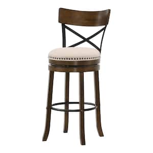 Eldare 43.75 in. Live Edge Oak and Black Low Back Wood Bar Height Stool (Set of 2)