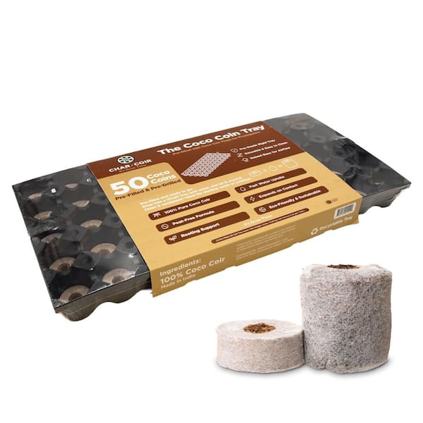CHAR COIR Pre-Filled Coco Coir Propagation Insert Tray, 50-Cell