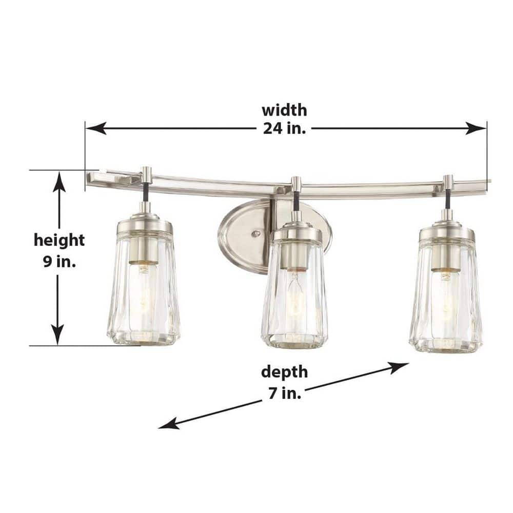 Brushed Nickel 24" Cylinder 3-Light Vanity Fixture with Clear Glass