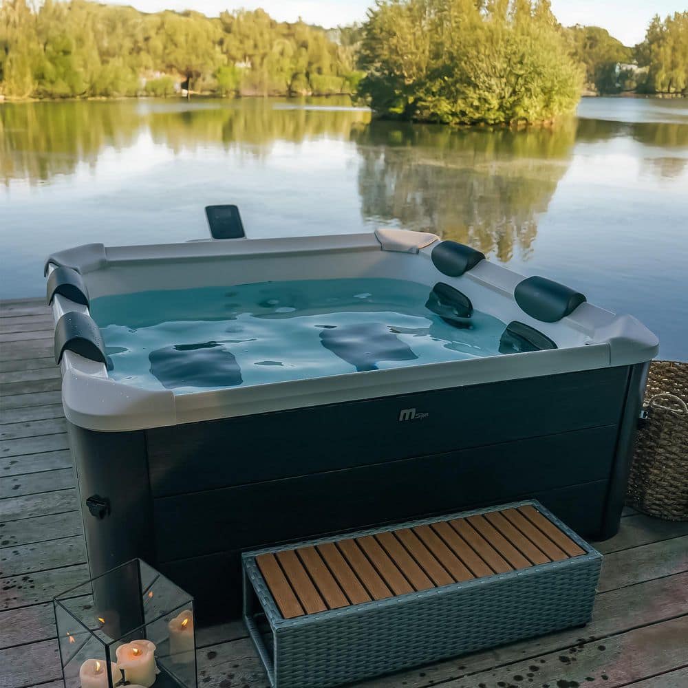 Oslo 6-Person Square Black and White Hydro Massage Hot Tub