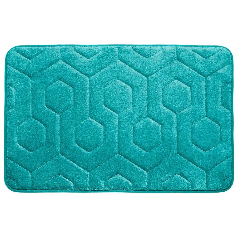 Hexagon Turquoise 20 in. x 34 in. Memory Foam Bath Mat