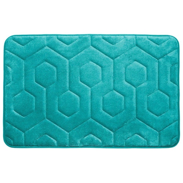 BounceComfort Hexagon Turquoise 20 in. x 34 in. Memory Foam Bath Mat
