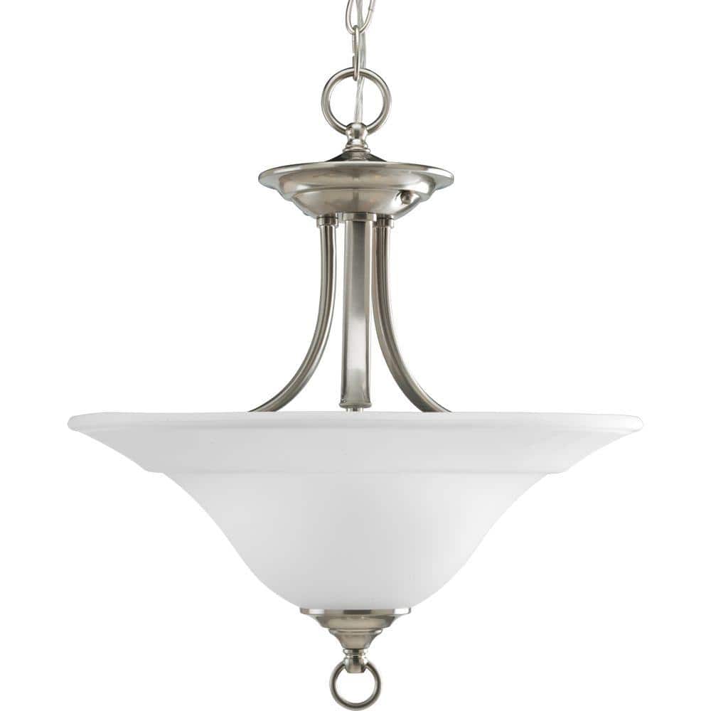 Trinity Brushed Nickel Semi-Flush Ceiling Light with Etched Glass Shade