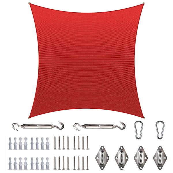 COLOURTREE 12 ft. x 12 ft. 190 GSM Red Square Sun Shade Sail with Square Kit