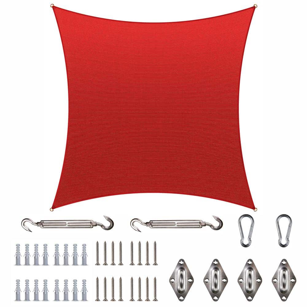 COLOURTREE 14 ft. x 14 ft. 190 GSM Red Square Sun Shade Sail with