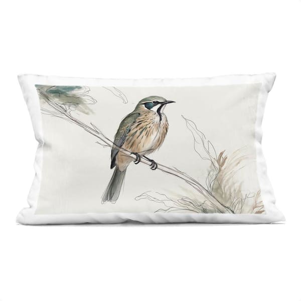 Stupell Industries Illustrated Wildlife Bird Beige Abstract Polyester 14 in. x 20 in. Throw Pillow