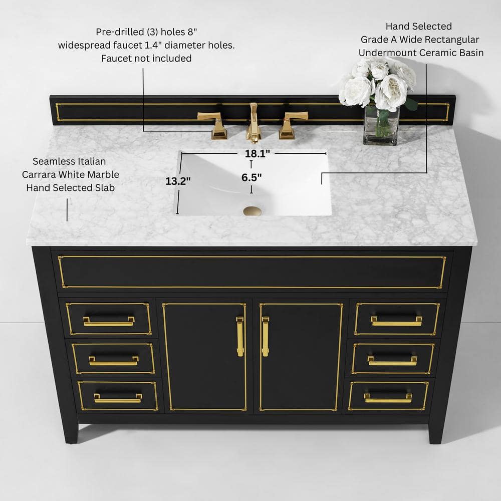 Aspen 48'' Black Onyx Bathroom Vanity with Marble Top