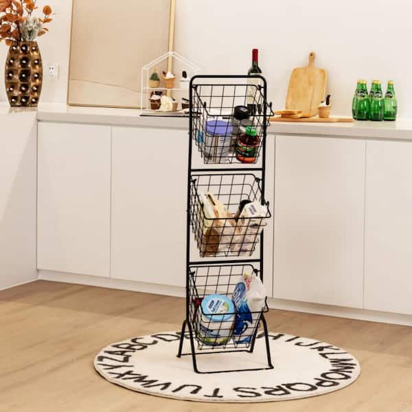 3-Tier Fruit Vegetable Storage Basket with Adjustable Heights