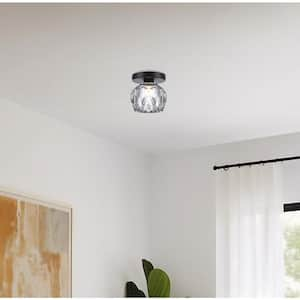 Sequoia 5 in. 1-Light Black Modern Semi Flush Mount Ceiling Light Fixture with Clear Glass Shade