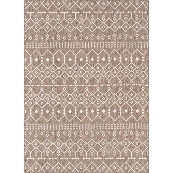 Medusa Nord Moroccan Tribal Indoor Outdoor Brown/Taupe 7'10" x 9'10"Flatweave Area Rug
