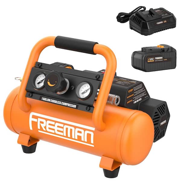 Freeman 1 Gal. 20-Volt Cordless 1/3 HP Air Compressor Kit with 4 Ah Lithium-Ion Battery and Quick Charger - 700 Shots per Charge