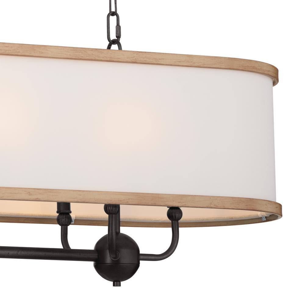 Anvil Iron and Beech Wood 8-Light Linear Chandelier with White Fabric Shade