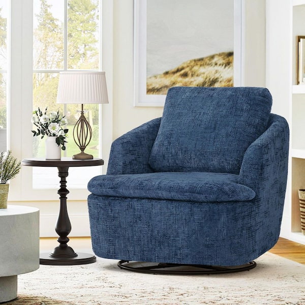 OrangeOne Arthur 35 in. Navy Fabric Upholstered Swivel Glider Arm