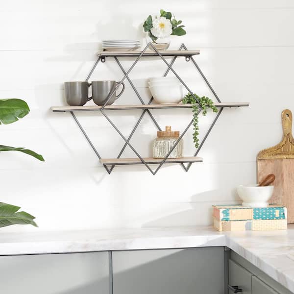 Litton Lane Gold Arched 2-Shelves Metal Wall Shelf (Set of 2)