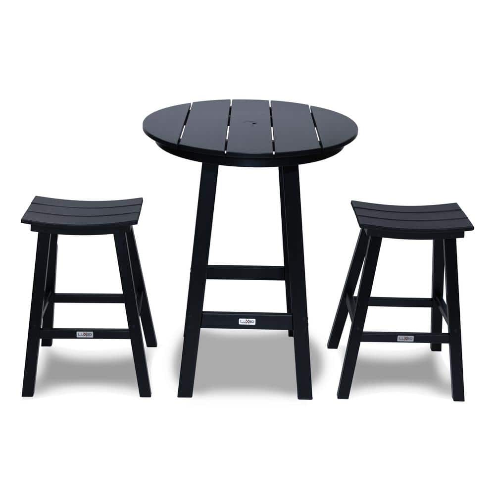 LuXeo Bailey Cabo Black 3Piece Plastic Round Outdoor Bar Table Set 1660BLK2RDT The Home Depot