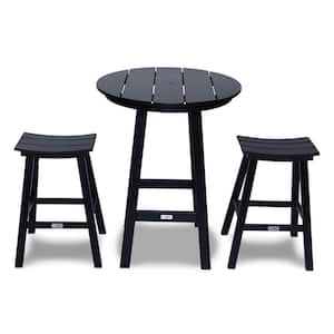 Bailey - Cabo Black 3-Piece Plastic Round Outdoor Bar Table Set