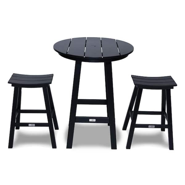 LuXeo Bailey - Cabo Black 3-Piece Plastic Round Outdoor Bar Table Set