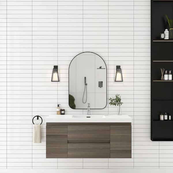 48 in. W x 20 in. D x 22 in. H Single Sink Floating Bath Vanity in Ash Grey with Glossy White Resin Top