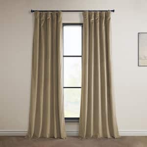 Museum Taupe Velvet Rod Pocket Room Darkening Curtain - 50 in. W x 108 in. L Single Panel Window Velvet Curtain