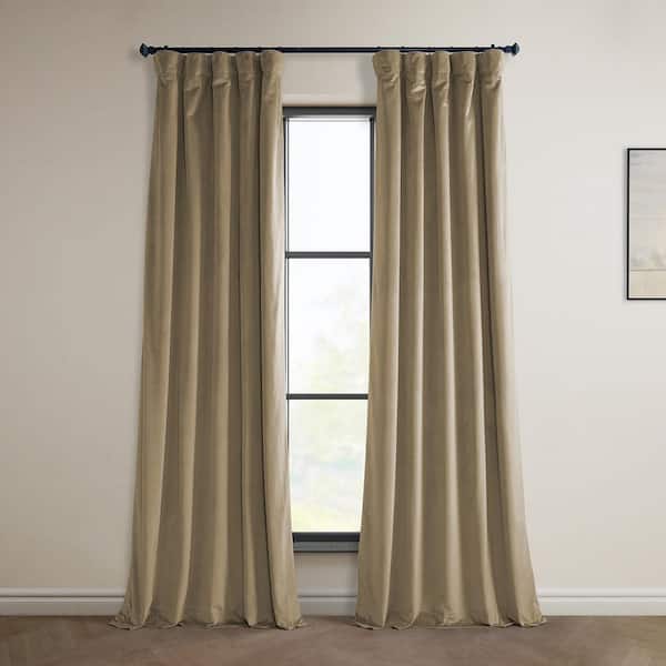 Museum Taupe Velvet Rod Pocket Room Darkening Curtain - 50 in. W x 84 in. L Single Panel Window Velvet Curtain