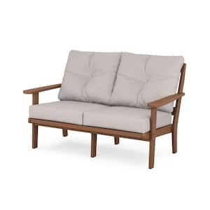 Mission Deep Seating Plastic Outdoor Loveseat with in Teak/Dune Burlap Cushions