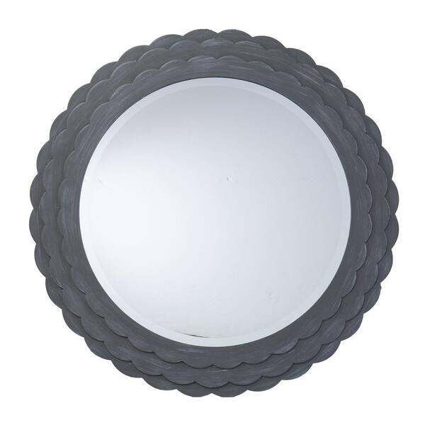 SEI FURNITURE Dembley 30.25 in. W x 30.25 in. H Round MDF Coastal Framed Gray Decorative Wall Mounted Mirrors