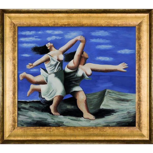 LA PASTICHE Two Women Running on the Beach by Pablo Picasso Athenian Gold King Framed People Oil Painting Art Print 27 in. x 31 in.