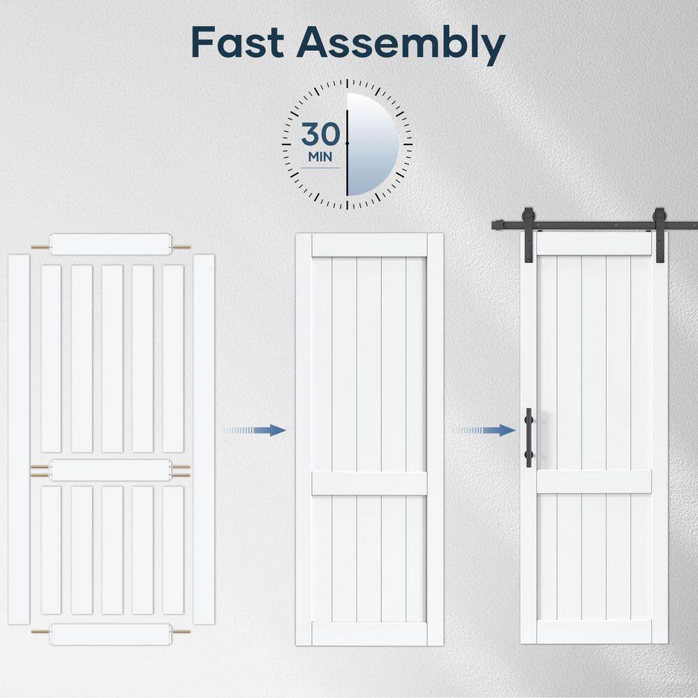 30" x 84" White Smooth Panel MDF Barn Door Kit