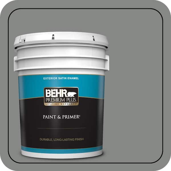 BEHR PREMIUM PLUS 5 gal. #PPU25-17 Euro Gray Satin Enamel Exterior Paint & Primer