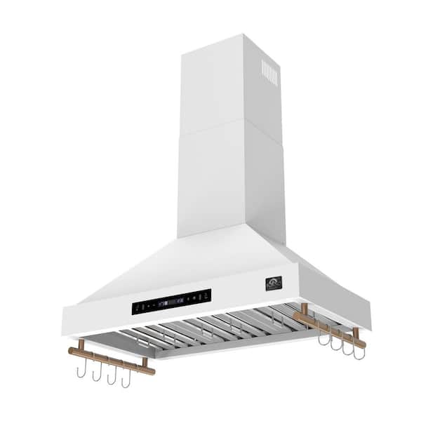 Venezia 30 Inch Wall-Mounted Range Hood in White with Touch Controls and Baffle Filters, Ducted