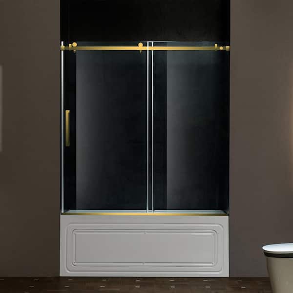 60 in. W x 62 in. H Single Sliding Frameless Tub Door in Brushed Gold with 5/16 in. (8 mm) Clear Glass