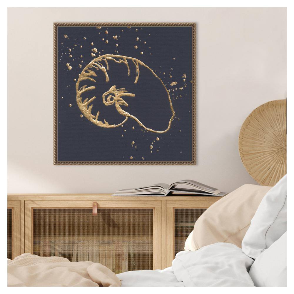 22"x22" Gold Nautilus Abstract Canvas Print with Beaded Frame
