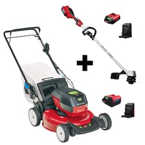 Flex-Force 60V Cordless 2-Tool Combo Kit; 21 in. Recycler Walk Behind Lawn Mower & String Trimmer - Charger/(2)Batteries