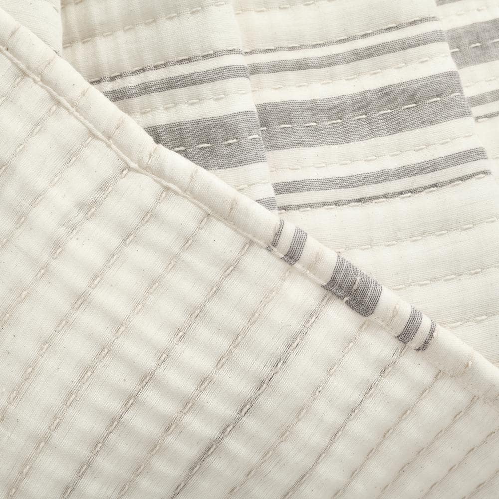 Full/Queen Gray Cotton Reversible Farmhouse Stripe Quilt