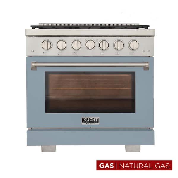 Kucht Professional 36 in. 5.2 cu. ft. 6 Burners Freestanding Natural Gas Range in Light Blue with Convection Oven